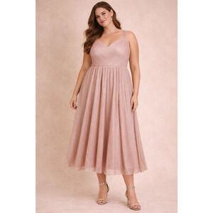 Torrid Tea Length Dress Women 2X Plus Pleated Bodice Sleeveless Shimmery Pink
